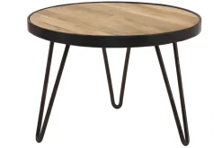 Table basse ronde industrielle bois manguier massif et métal noir D50 cm ATELIER