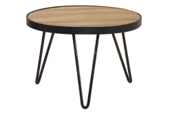 Table basse ronde industrielle bois manguier massif et métal noir D50 cm ATELIER