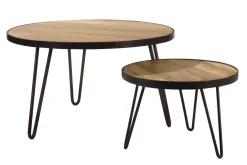 Table basse ronde industrielle bois manguier massif et métal noir D50 cm ATELIER