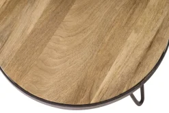 Table basse ronde industrielle bois manguier massif et métal noir D50 cm ATELIER