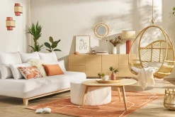 Table basse ronde scandinave bois clair chêne D90 cm ORKAD
