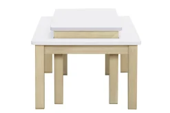 Table basse scandinave avec banc intégré blanc et bois clair L110 cm CYBEL