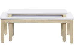 Table basse scandinave avec banc intégré blanc et bois clair L110 cm CYBEL