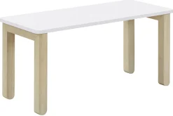 Table basse scandinave avec banc intégré blanc et bois clair L110 cm CYBEL