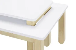 Table basse scandinave avec banc intégré blanc et bois clair L110 cm CYBEL
