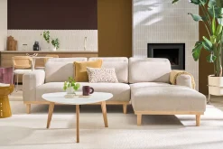 Table basse scandinave blanc et bois clair chêne L80 cm EKKA