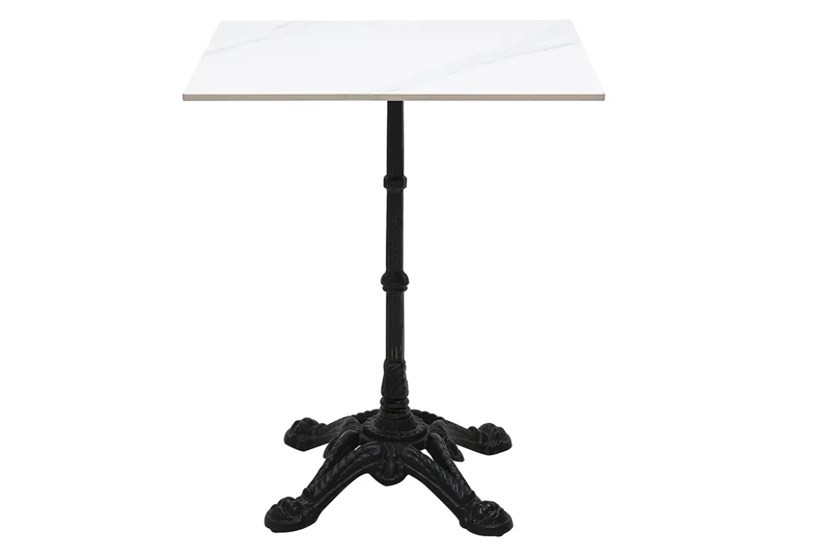 Table bistrot carrée en pierre minérale et métal noir L60 cm CONTY