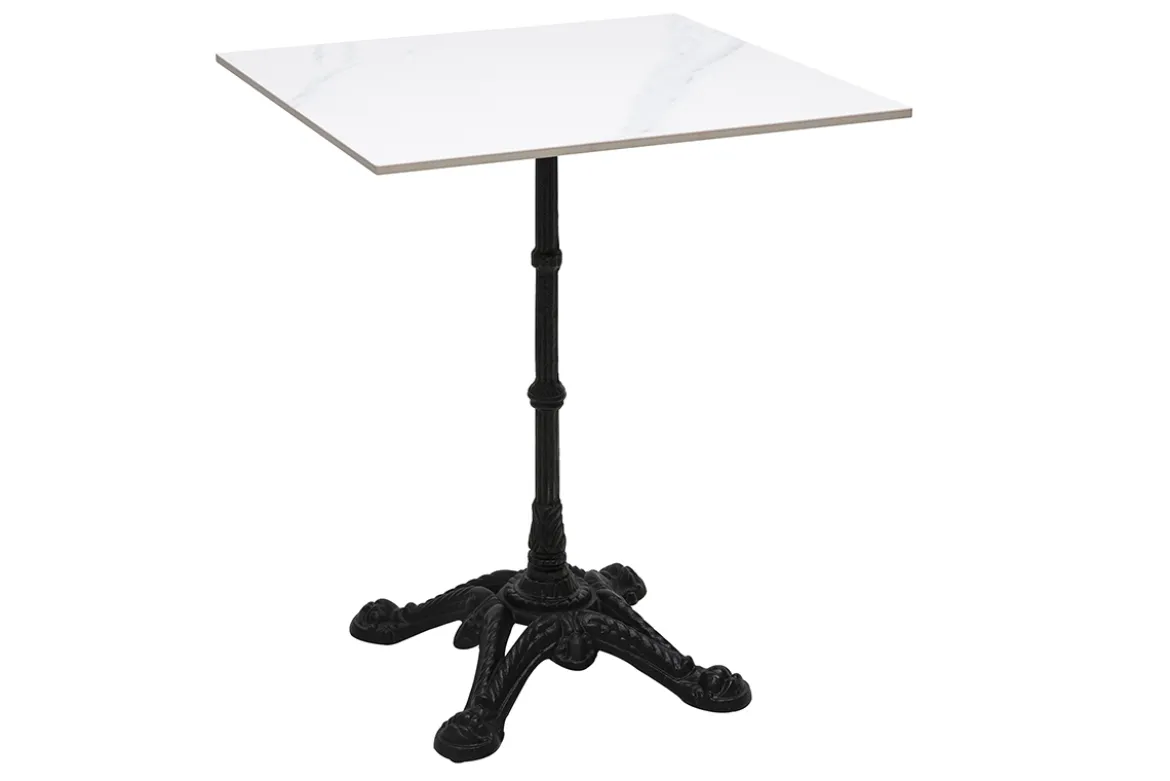 Table bistrot carrée en pierre minérale et métal noir L60 cm CONTY