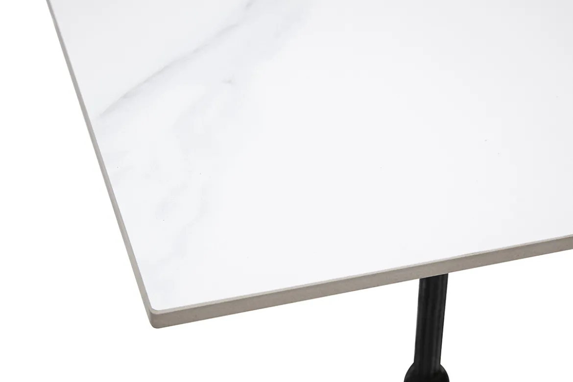 Table bistrot carrée en pierre minérale et métal noir L60 cm CONTY