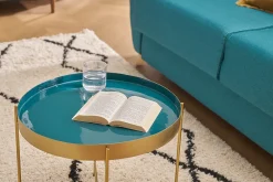 Table d'appoint avec plateau réversible bleu canard / blanc D51 cm SATEEN