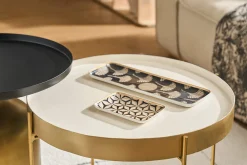 Table d'appoint avec plateau réversible bleu canard / blanc D51 cm SATEEN