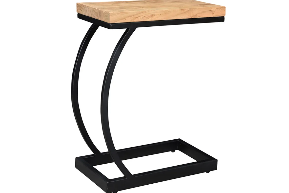 Table d'appoint design rectangulaire en bois massif et métal noir BREAK