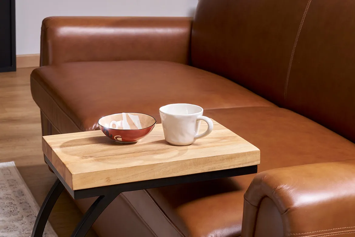 Table d'appoint design rectangulaire en bois massif et métal noir BREAK