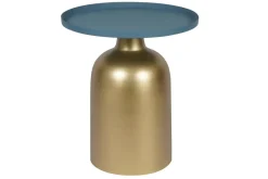 Table d'appoint design ronde en métal doré et plateau bleu pétrole mat RAMSES