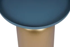 Table d'appoint design ronde en métal doré et plateau bleu pétrole mat RAMSES