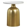 Table d'appoint design ronde en métal doré et plateau blanc mat RAMSES