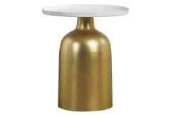 Table d'appoint design ronde en métal doré et plateau blanc mat RAMSES