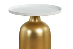 Table d'appoint design ronde en métal doré et plateau blanc mat RAMSES