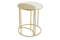 Table d'appoint en métal laqué blanc et doré TOSCANE