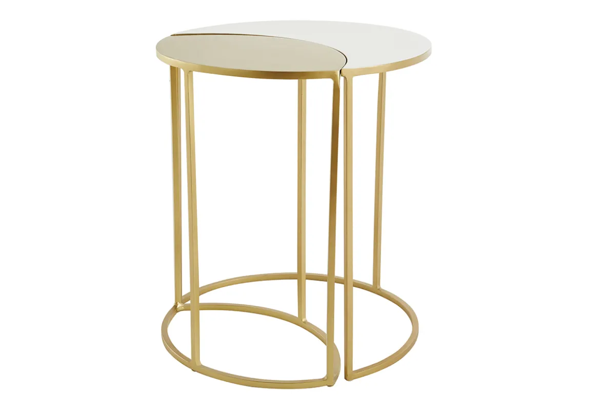 Table d'appoint en métal laqué blanc et doré TOSCANE