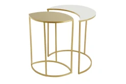 Table d'appoint en métal laqué blanc et doré TOSCANE