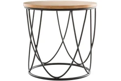 Table d'appoint ronde bois clair chêne et métal noir LACE
