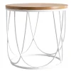 Table d'appoint ronde bois clair chêne et métal blanc LACE