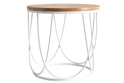 Table d'appoint ronde bois clair chêne et métal blanc LACE