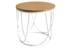 Table d'appoint ronde bois clair chêne et métal blanc LACE