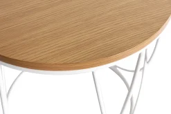 Table d'appoint ronde bois clair chêne et métal blanc LACE