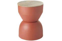 Table d'appoint ronde design avec rangement en métal terre brulée et bois manguier massif D30 cm YOYO