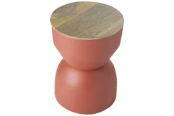 Table d'appoint ronde design avec rangement en métal terre brulée et bois manguier massif D30 cm YOYO