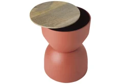 Table d'appoint ronde design avec rangement en métal terre brulée et bois manguier massif D30 cm YOYO