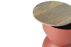 Table d'appoint ronde design avec rangement en métal terre brulée et bois manguier massif D30 cm YOYO