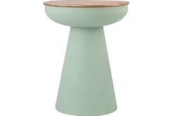 Table d'appoint ronde design avec rangement en métal vert céladon et bois manguier massif H52 cm TAM