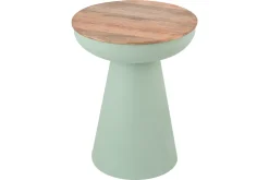 Table d'appoint ronde design avec rangement en métal vert céladon et bois manguier massif H52 cm TAM