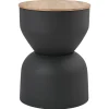 Table d'appoint ronde design avec rangement en métal gris anthracite et bois manguier massif D30 cm YOYO