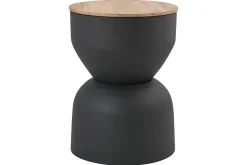 Table d'appoint ronde design avec rangement en métal gris anthracite et bois manguier massif D30 cm YOYO