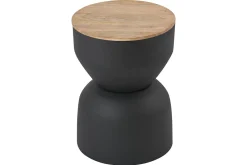 Table d'appoint ronde design avec rangement en métal gris anthracite et bois manguier massif D30 cm YOYO