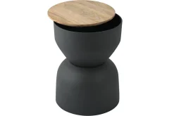 Table d'appoint ronde design avec rangement en métal gris anthracite et bois manguier massif D30 cm YOYO