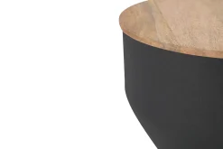 Table d'appoint ronde design avec rangement en métal gris anthracite et bois manguier massif D30 cm YOYO