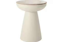 Table d'appoint ronde design avec rangement en métal grège et bois manguier massif H52 cm TAM
