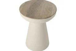 Table d'appoint ronde design avec rangement en métal grège et bois manguier massif H52 cm TAM