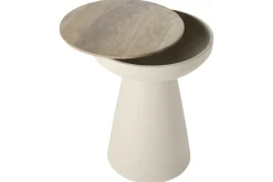 Table d'appoint ronde design avec rangement en métal grège et bois manguier massif H52 cm TAM