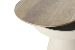 Table d'appoint ronde design avec rangement en métal grège et bois manguier massif H52 cm TAM