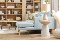 Table d'appoint ronde design avec rangement en métal grège et bois manguier massif H52 cm TAM