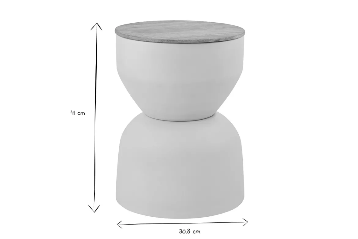 Table d'appoint ronde design avec rangement en métal grège et bois manguier massif D30 cm YOYO