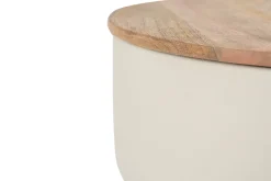 Table d'appoint ronde design avec rangement en métal grège et bois manguier massif D30 cm YOYO