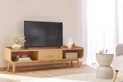 Table d'appoint ronde design avec rangement en métal grège et bois manguier massif D30 cm YOYO