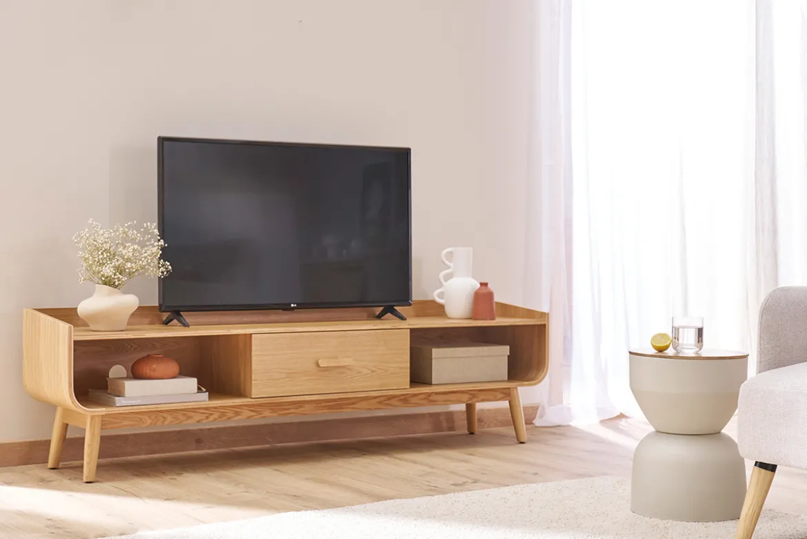 Table d'appoint ronde design avec rangement en métal grège et bois manguier massif D30 cm YOYO